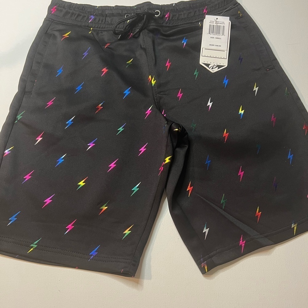 NWT Men's Black Board Shorts with Colorful Lightning Bolts Size Small (Z)